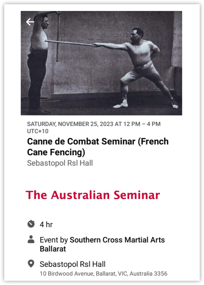 Bartisu canne de combat seminar Australia